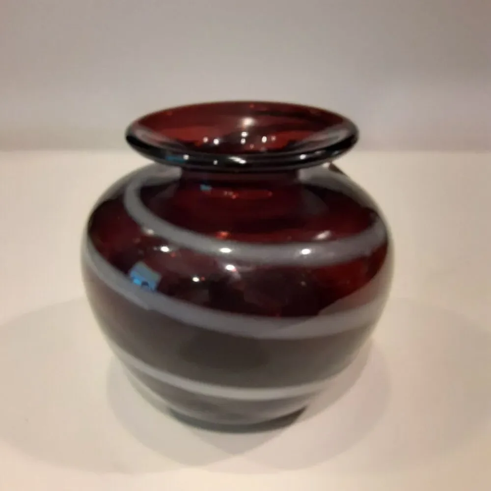 Vintage Brystal Handblown Vase Black Cherry & White